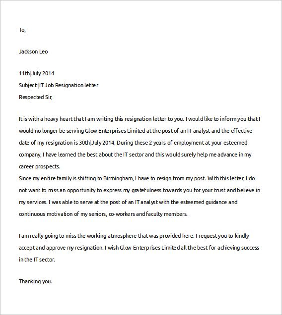 Free 4 Sample Informal Resignation Letter Templates In Pdf Ms Word Zohal