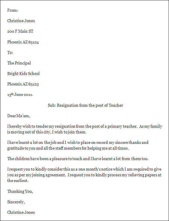 Example Of Resignation Letter | Letter