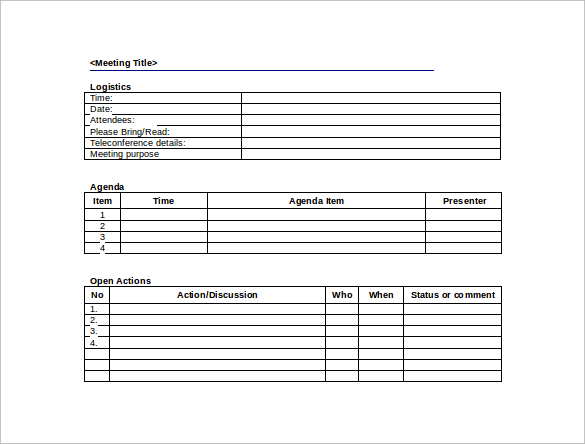 Meeting Minutes Template Microsoft Word 2007