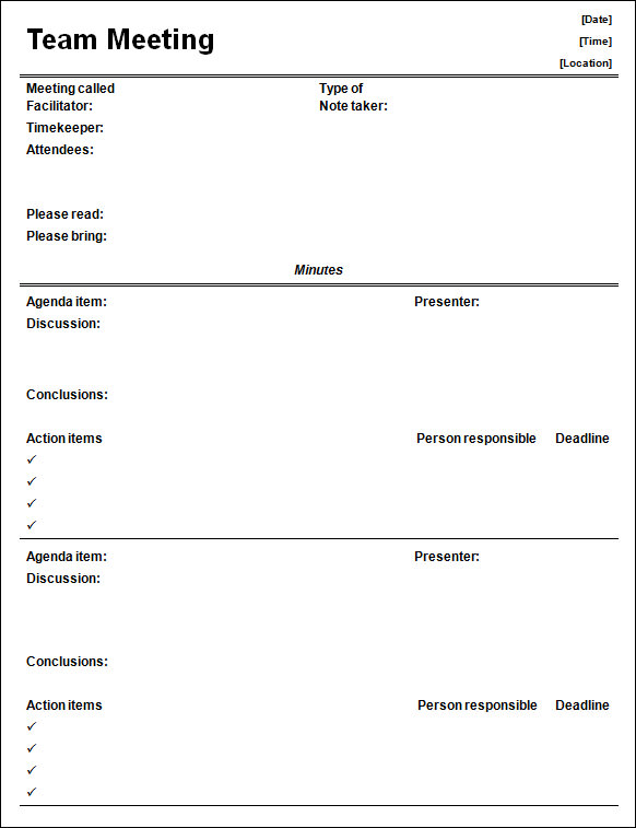 Informal Meeting Minutes Template