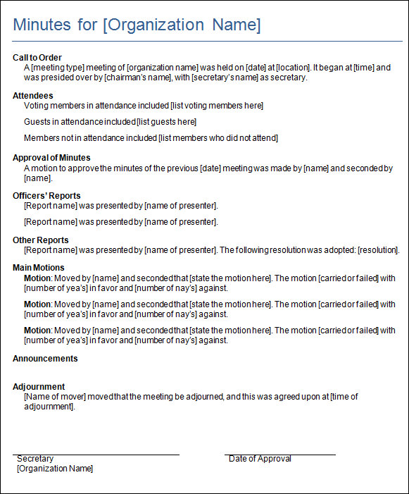 Minutes Of Meeting Example Sample Elements Amp Advantages Riset