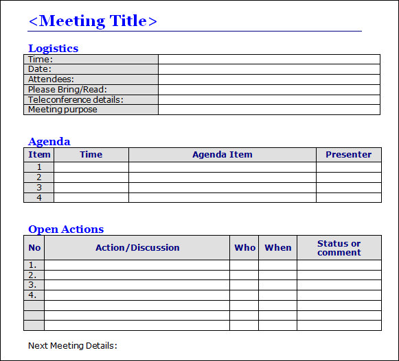 Sample Minutes Of Meeting Template