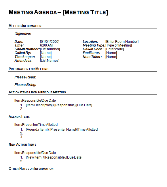 sample agenda template