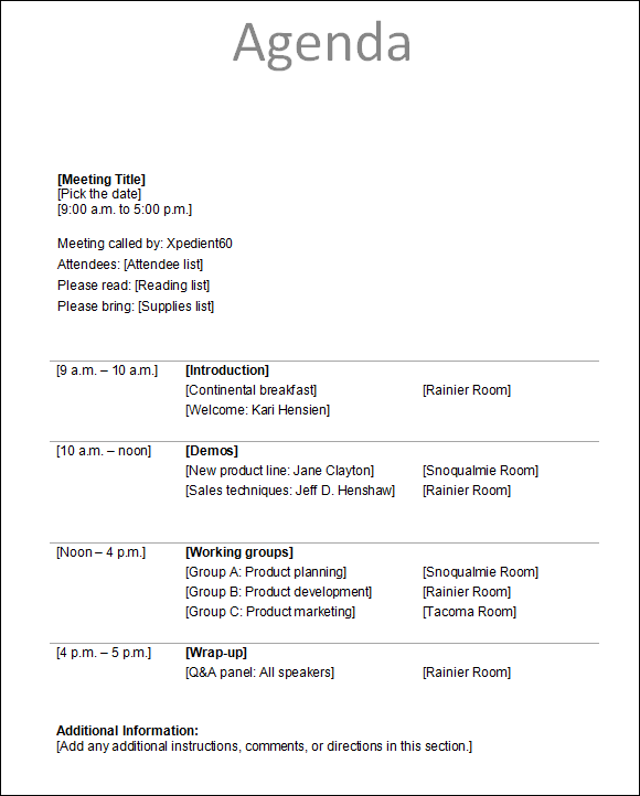 sample agenda template