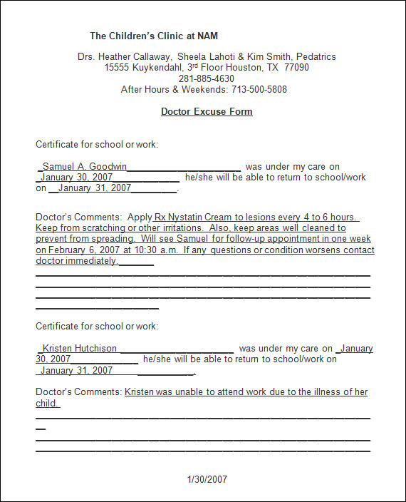 Hospital Note Template