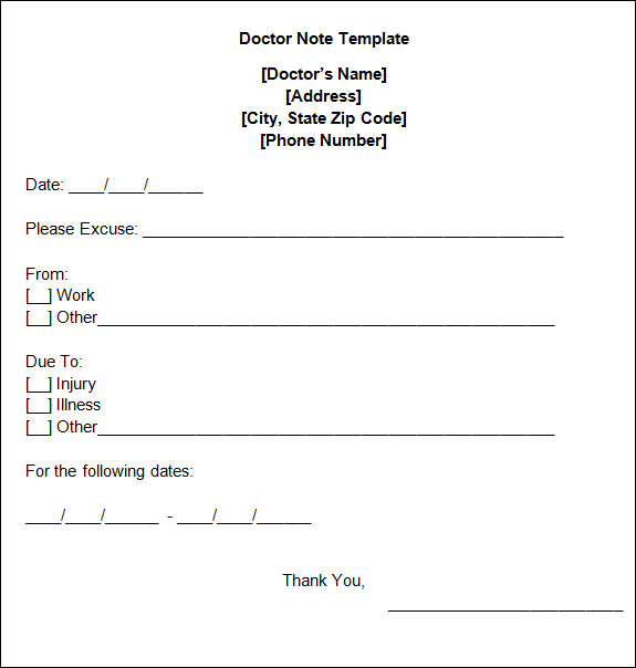 Doctor Notes For School Template