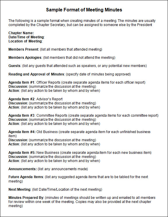 Informal Meeting Minutes Template