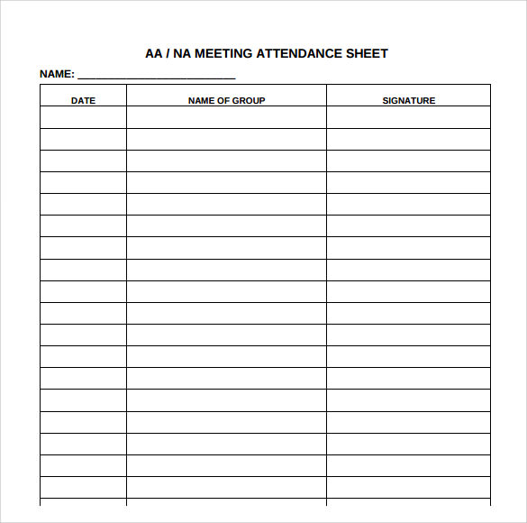 aa meeting sheet print