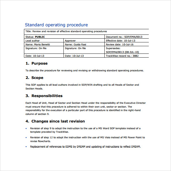 Sample SOP Template 20  Free Documents in Word PDF Excel