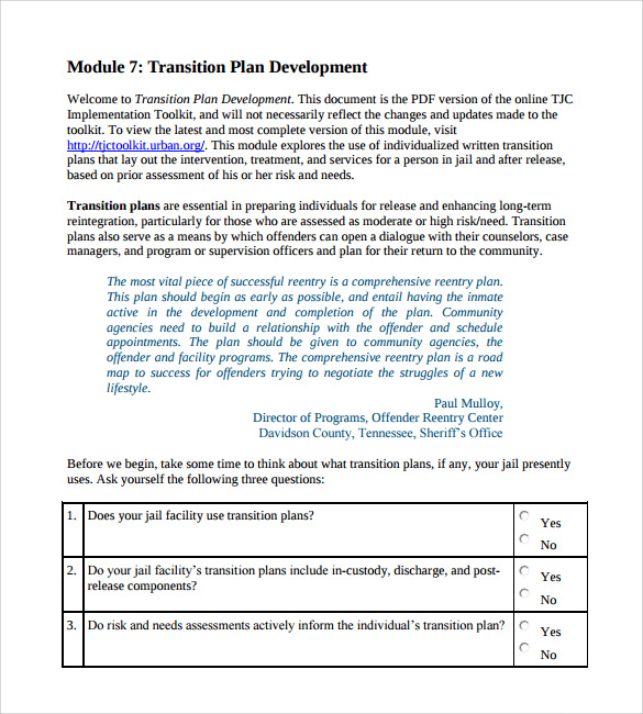 Transition Plan Template 9+ Download Documents in PDF