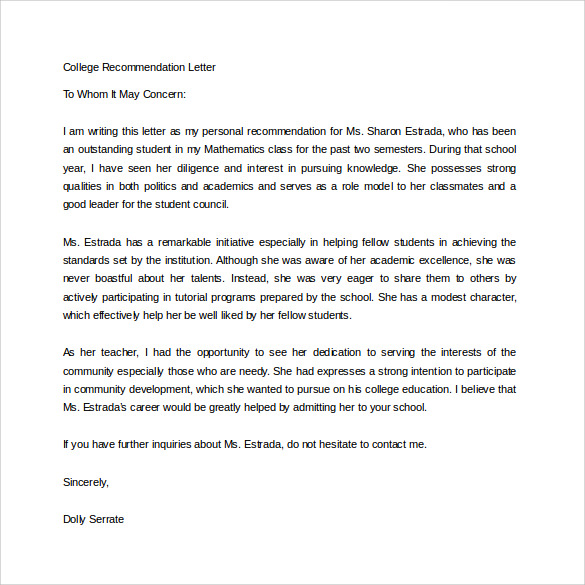 Free Printable Letter Of Recommendation Template