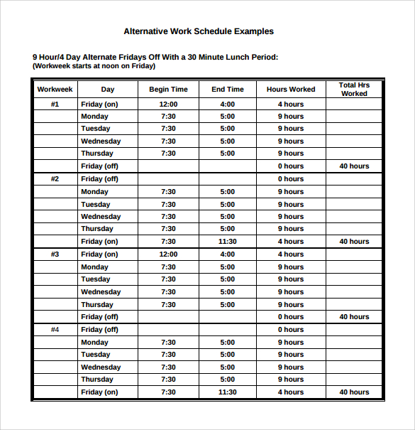 Work Schedule Template 15+ Download Free Documents in PDF, Word, Excel