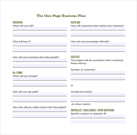 How to Write a One-Page Business Plan