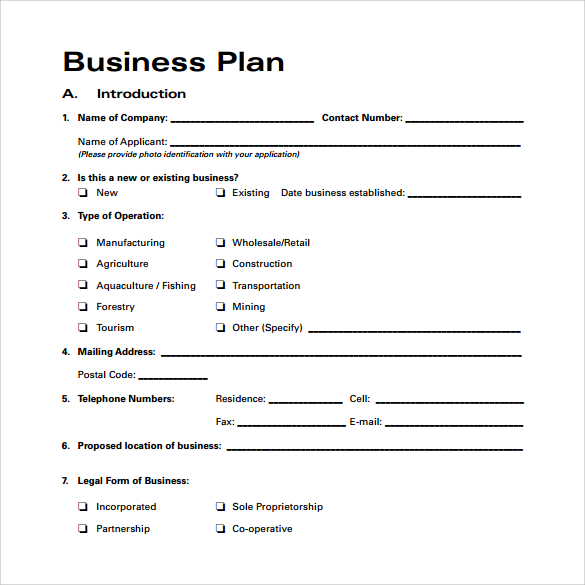 Simple business plan template free fill in the blank