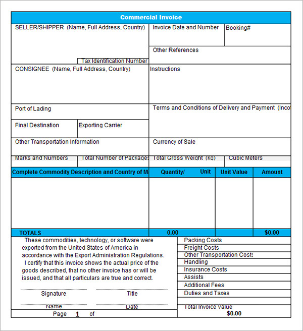 commercial invoice template for wholesale distributors