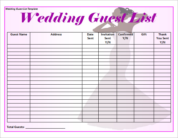 Free Printable Printable Wedding Guest List Template Printable Templates