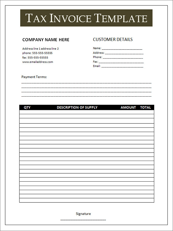 Microsoft Word Tax Invoice Templates