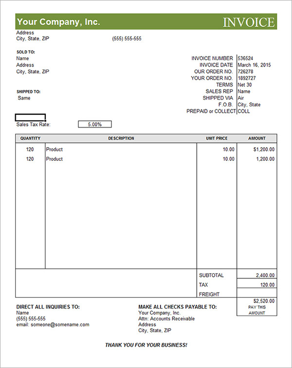 commercial invoice template free download