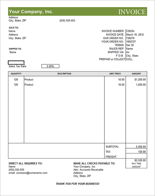 free commercial invoice template word