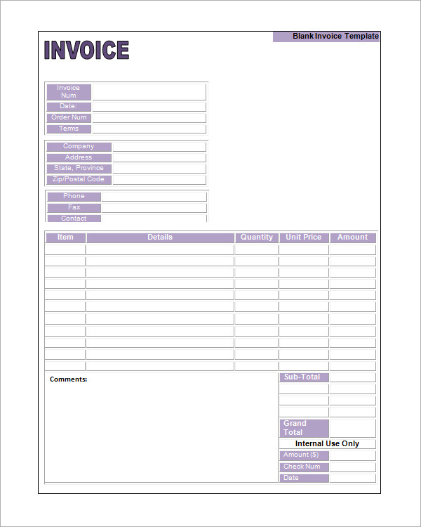 Blank Invoice Template Excel Free Excel Templates