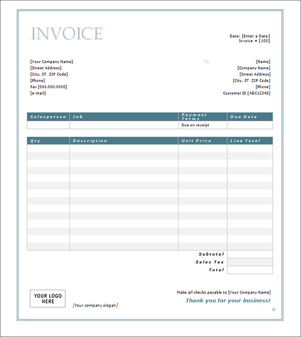 service invoice template word download free