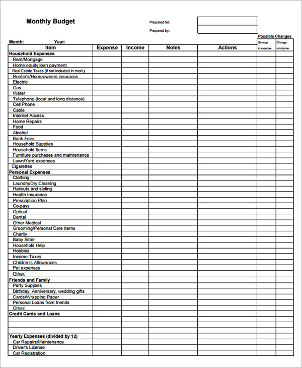 personal budget sheet template