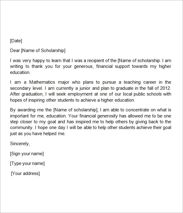 Scholarship Thank You Letter - 11+ Download Documents In Pdf , Word