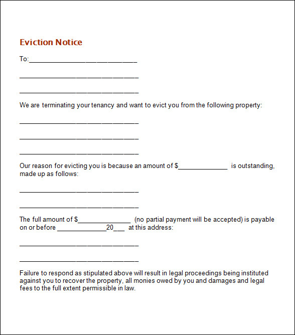 Sample Eviction Notice Template 12+ Free Documents in PDF, Word