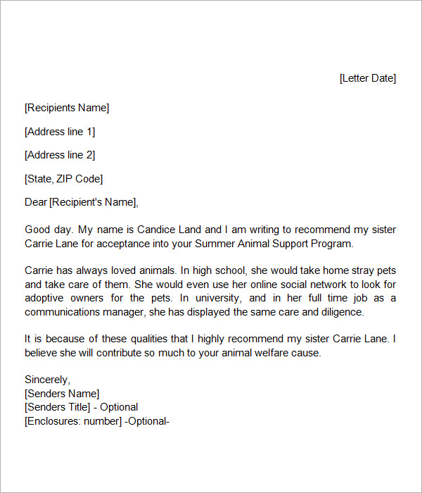 Recommendation Letter Essay Sample