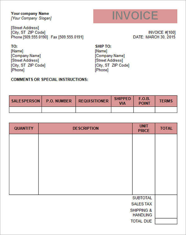 invoice template doc free download