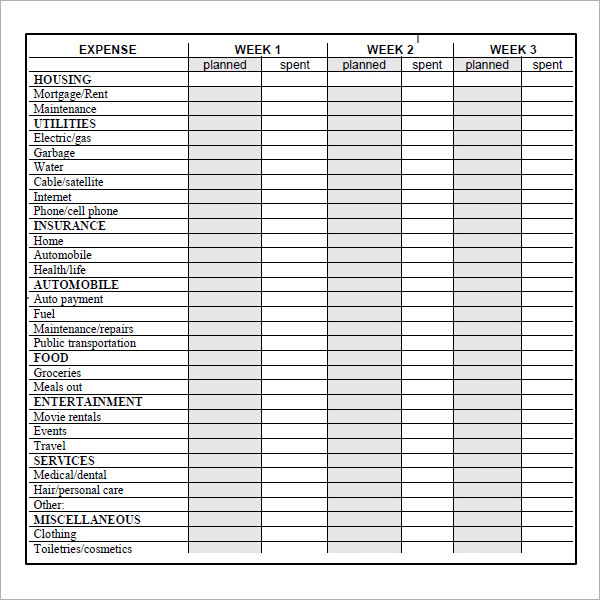 simple weekly budget planner printable