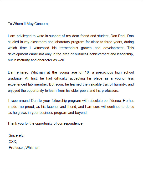 Letter of recommendation from employer for higher studies