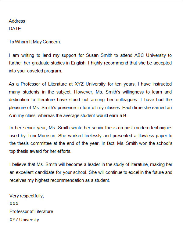 Letters of Recommendation for Graduate School - 15 ...