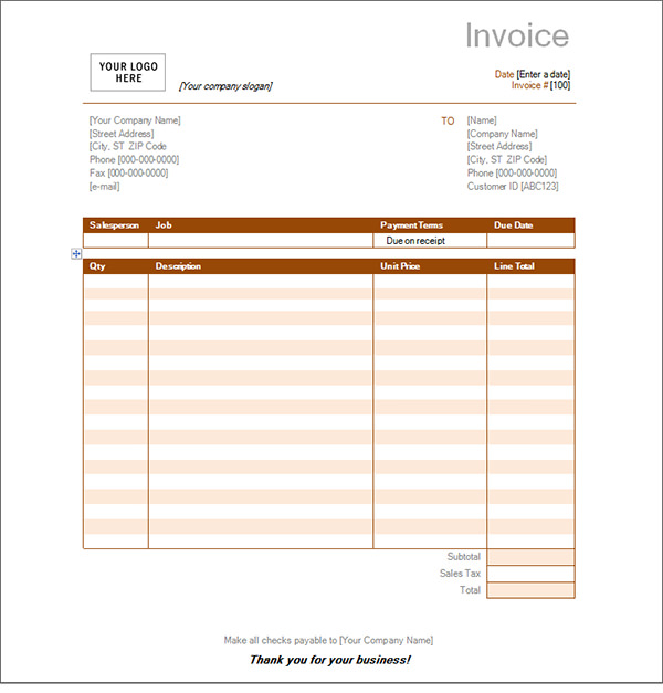 Parts And Labor Invoice Template Free