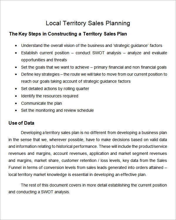 writing a business plan for a sales territory