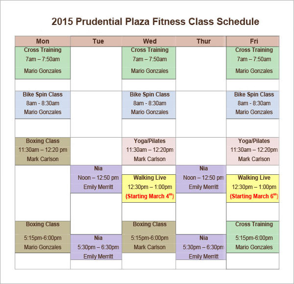 24 Hour Fitness Weekly Schedule