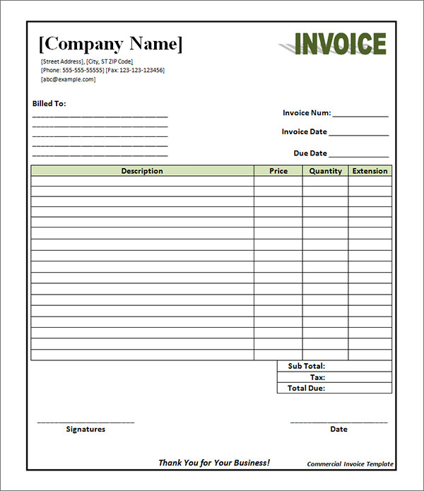 Commercial Invoice Excel Template