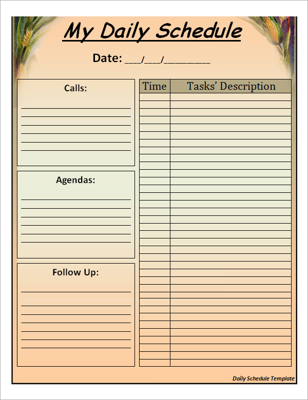 blank daily schedule template printable