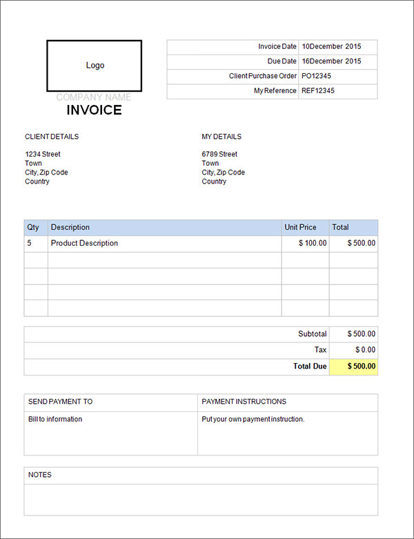 commercial invoice template word doc