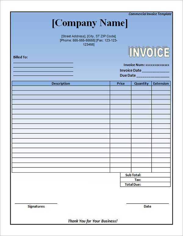 11+ Commercial Invoice Templates Download Free Documents in Word