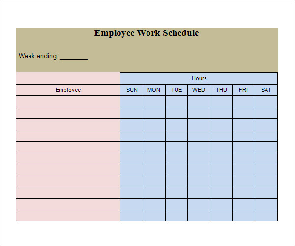 free printable work schedules templates