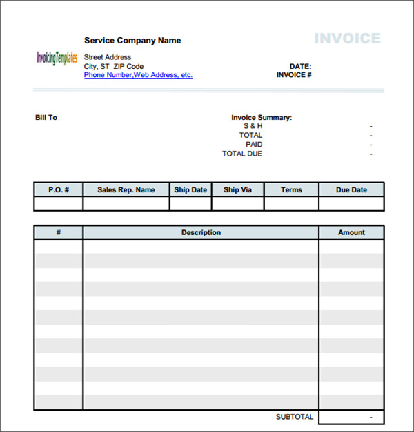 sample invoice for service