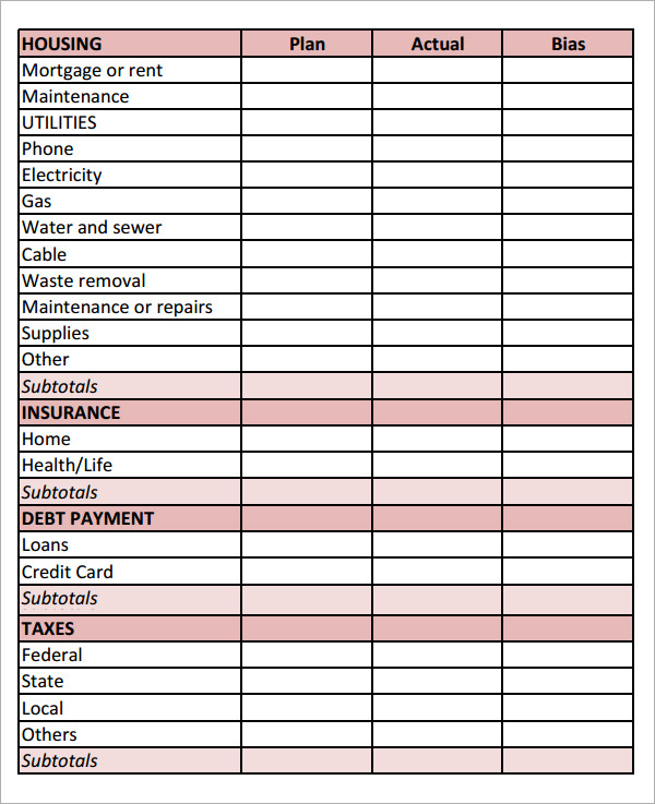 monthly budget