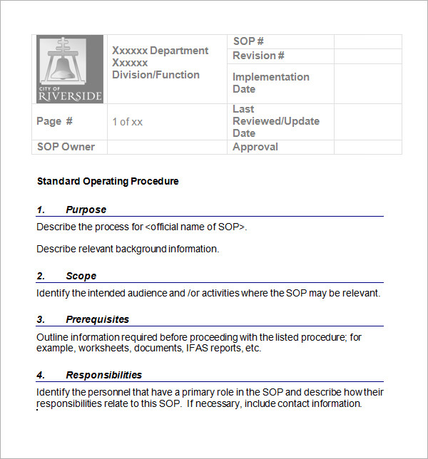 Sop Template Free Of 13 Standard Operating Procedure Templates Pdf Doc