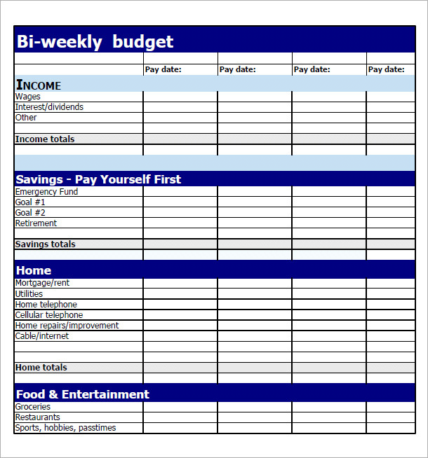 Free Printable Bi Weekly Budget Worksheet