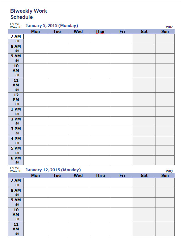 work schedule template weekly