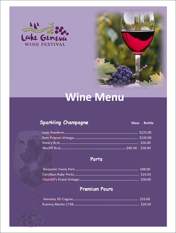 Free Wine Menu Template