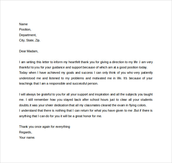 Thank You Letter to Teacher - 11+ Download Free Documents ...