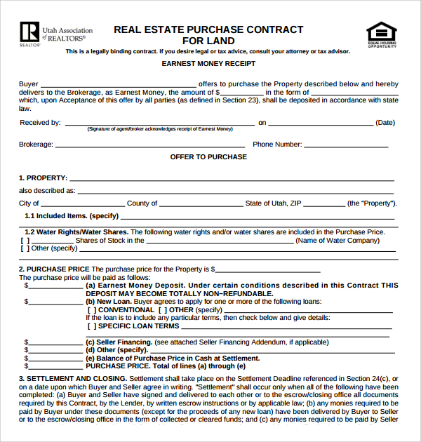Sample Real Estate Purchase Agreement Template 7 Free Documents In 