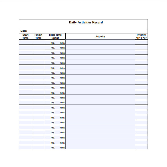 Printable Daily Activity Log Template Printable Templates